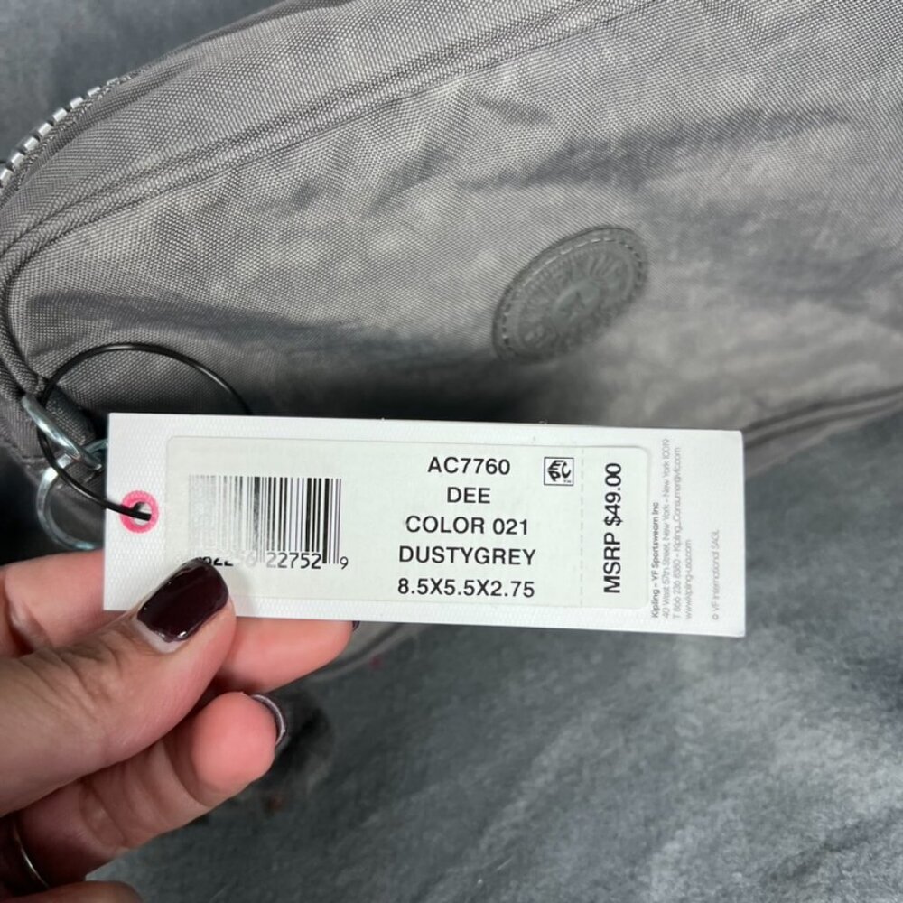 Kipling Dee Crossbody Bag Dusty Grey AC7760 NWT with Lara Monkey Keychain - Picture 2 of 4